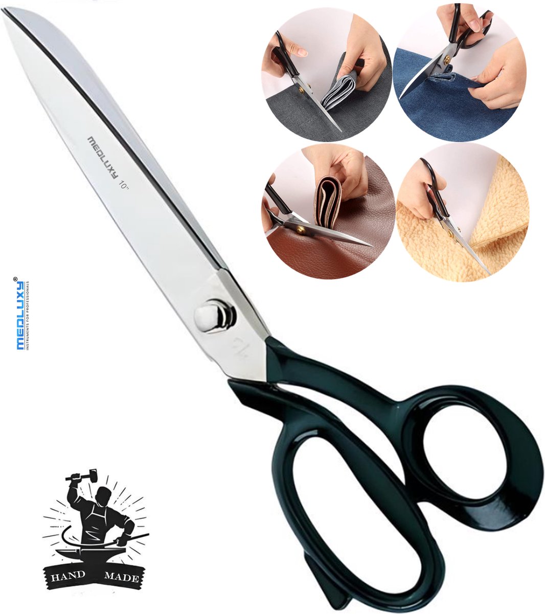 MEDLUXY® Pro - Textielschaar - Professioneel - Comfortabele Handgreep - 10 inch / 25 cm - Rechtshandig - Hand Made ( Kleermakersschaar, Stofschaar , Coupeuseschaar ) [MH0585]